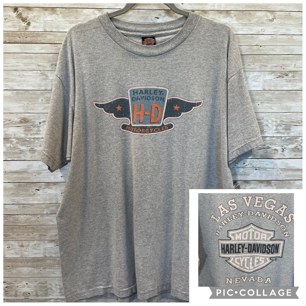 Vintage Harley Davidson Motorcycle Mens XL T-Shirt Las Vegas Nevada Made USA Y2K